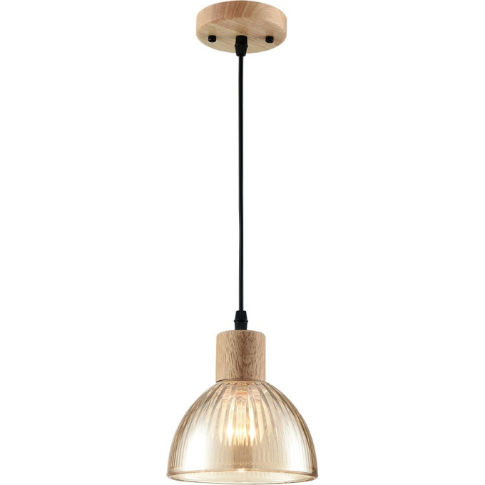 Подвесной светильник LUMION NATANA 8054/1А SUSPENTIONI LN24 E27 1*60W 220V дерево/амбер металл/стекло 8054/1A
